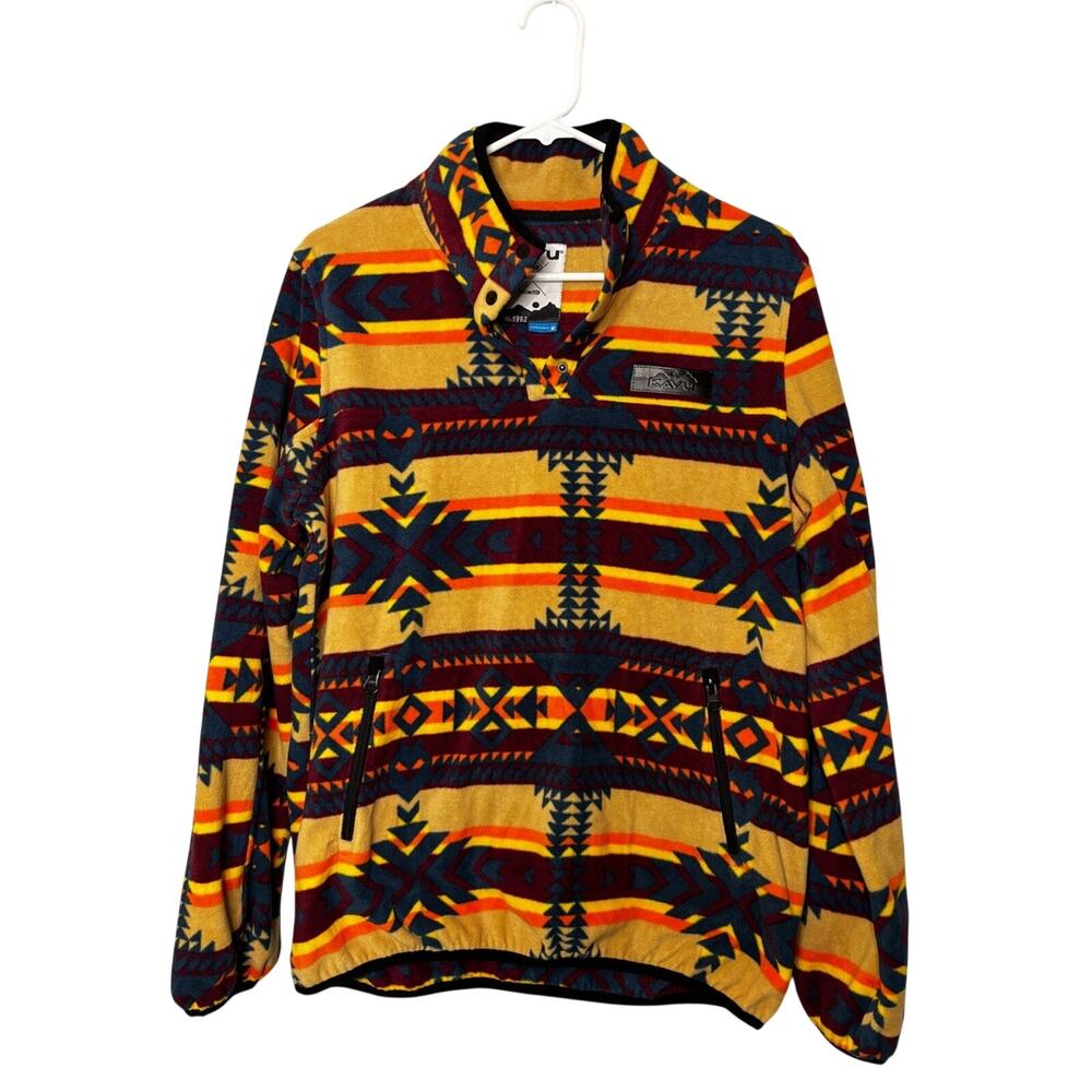 KAVU Cavenaugh Bright Southwestern Print Outdoorsy 1/4 Zip Fleece Pullover M
